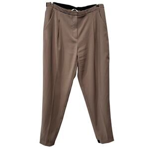 Tahari Size 10 High Rise Pleated Front Tapered Leg Trouser Work Slack Beige Grey